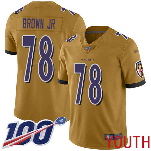 Baltimore Ravens Limited Gold Youth Orlando Brown Jr. Jersey NFL Football 78 100th Season Inverted Legend